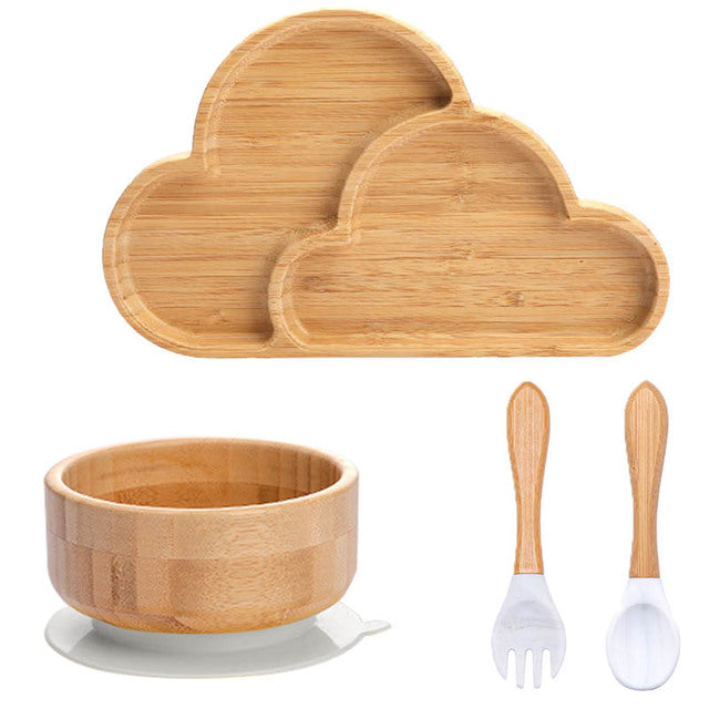 4 Piece Suction Bamboo Plate and Bowl Set