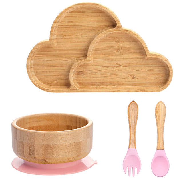 4 Piece Suction Bamboo Plate and Bowl Set