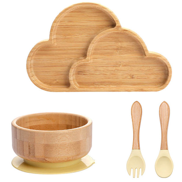 4 Piece Suction Bamboo Plate and Bowl Set